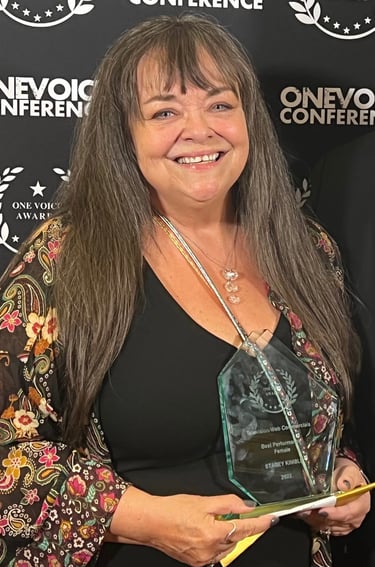 Stacey Kimble with OVC award for Best Female Commercial Voiceover