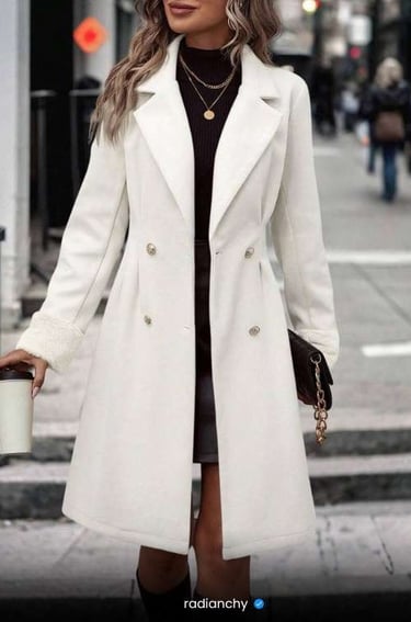 a woman in a white coat and black boots