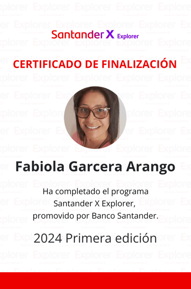 Certificado de Santander Explorer otorgado a Fabiola Garcerá