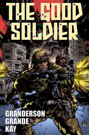 a comic book cover featuring a soldier in uniform with a gun and a gun