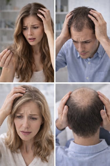 verzweifelte Frau und Mann wegen Haarausfall