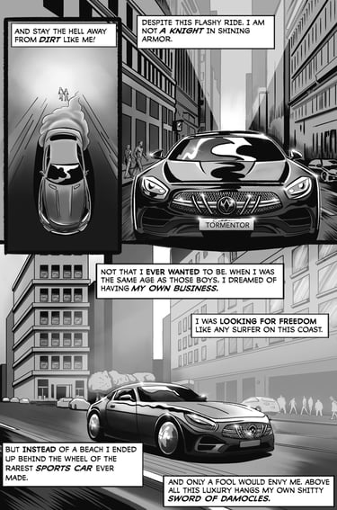 Fatal-Ray indie comic page crime noir sports car