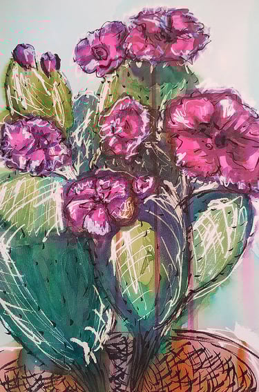 "The promise of the flower." Explore this hand-painted work by Tabuchi on fine parchment.