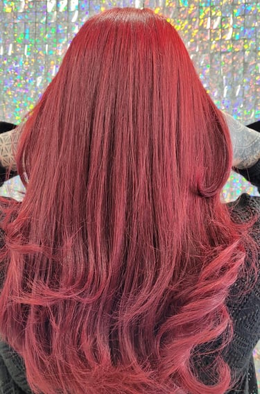 Long red voluminous waves