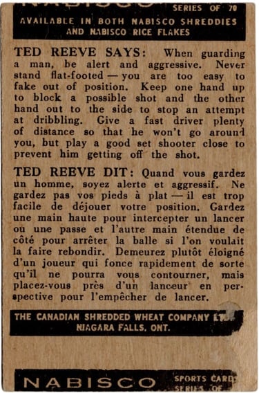 Vintage Nabisco Canadian 1955 Basketball Card #54