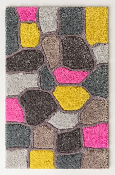 Shreempex Textured abstract cobblestone hand-tufted rug with hot pink and yellow accents