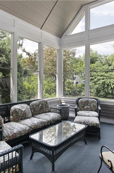 White modern screen porch in Charleston, SC