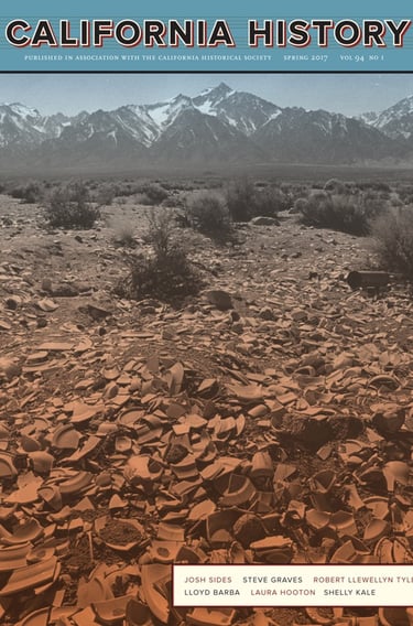 Cover of California History Journal from 2017, with California landscape with pottery at the front