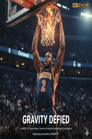 Professional basketball player performing a powerful slam dunk with a flaming net inNUFU tv