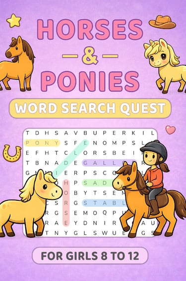 Horses & Ponies Word Search Quest For Girls 8 to 12 Front Cover