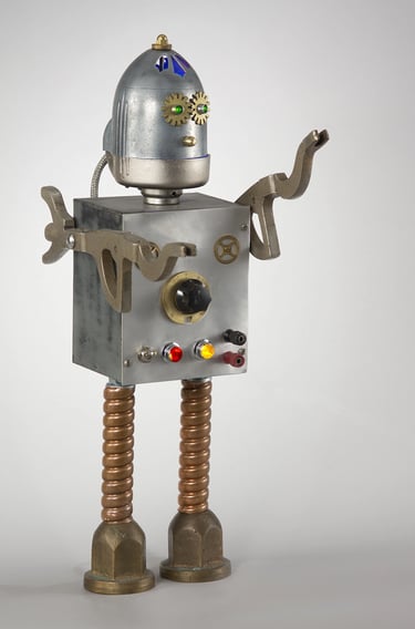 Assemblage robot named Quark by Santa Barbara artist Tal Avitzur.