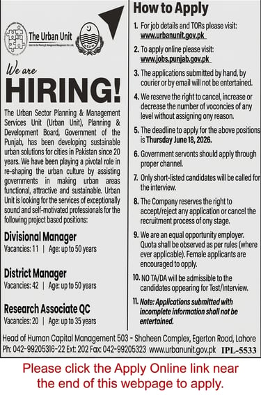 The Urban Unit Punjab Jobs 2026 Advertisement