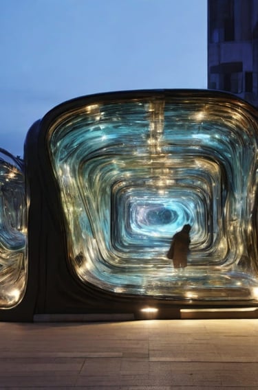 Instalação de Arte Contemporânea com Elementos Geométricos Suspensos