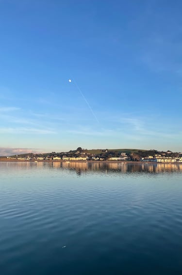 The moon shines over the water between Appledore and Instow