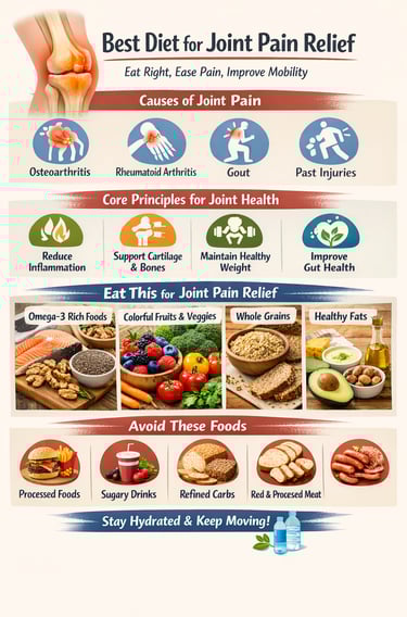 Best diet for joint pain relief infographic showing anti-inflammatory foods for arthritis