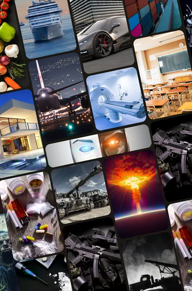 Collage que representa la dualidad, con riquezas constructivas de un lado y destructivas del otro.