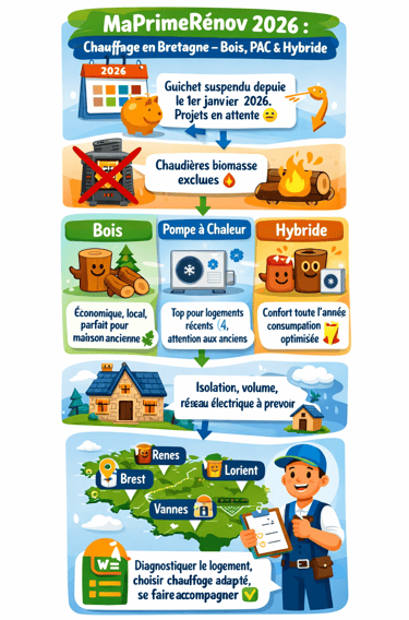 infographie explicative ma prime rénov en Bretagne chauffage bois pac hybride