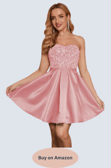 Angel-fashions Women's Strapless Sequin A-Line Sequin Elegant Short Prom Cocktail Dress Dark Pink