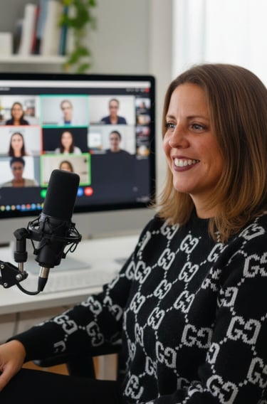 Amy McArdle, PhD, leadership coach and Hudson Valley real estate advisor on a call with community.