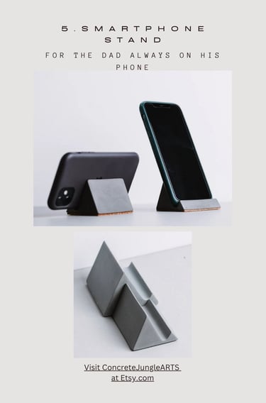 Two cell phones resting on concrete phone stands
