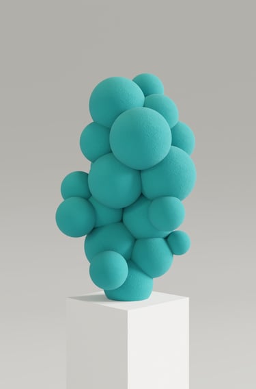 Sculpture Azurite turquoise monochrome sur socle blanc