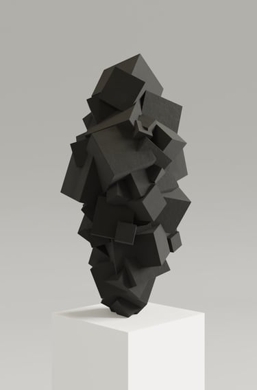 Sculpture Pyrite noire monochrome sur socle blanc