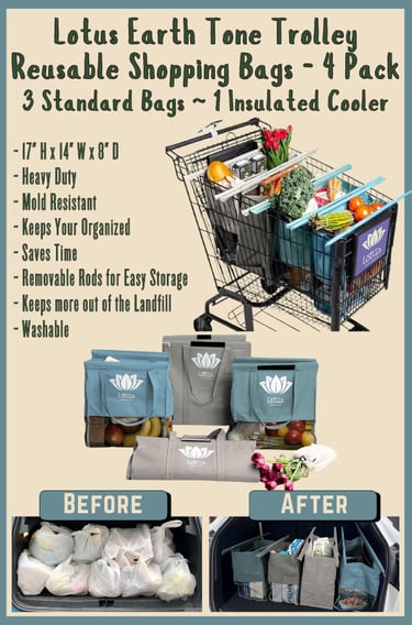 Lotus Earth Tone Trolley Reusable Shopping Bags - 4 Pack