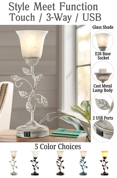 Rustic Bedroom Touch Lamp with USB Ports & 3-Way Dimmable Function