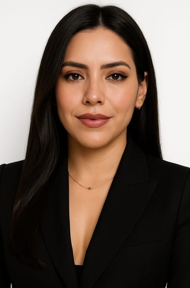 a woman in a black suit and a necklace
