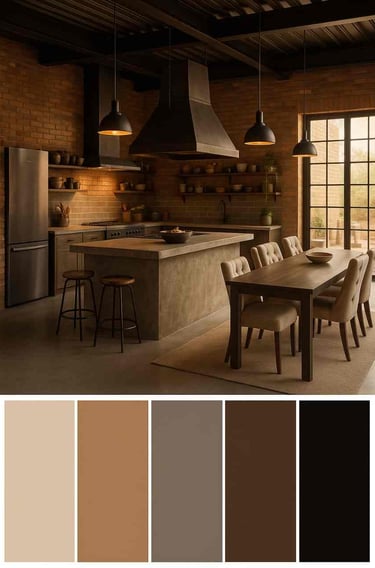 Industrial Kitchen with Luxurious Dining Space and Neutral Color Palette