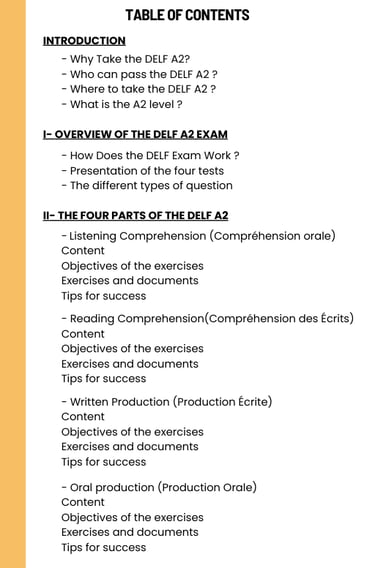 DELF A2 e-book content for exam preparation