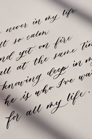Romantic poem written in calligraphy by Handwritten by Belle for a brand activation.