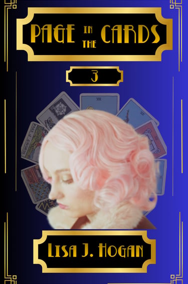 Book cover of Page in the Cards showing main character with pink hair looking downward, framed by a