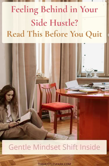 woman looking to tWoman reflecting on Felt Behind. Then she Remembered Why she Started. SIDE HUSTLE MINDSET SUPPORT