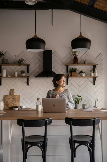 Woman learning affiliate marketing on laptop at home — beginner-friendly setup with notebook and coffee