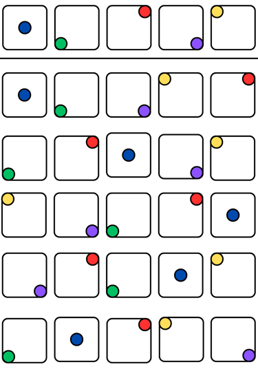 a number of different colored dots on a white background