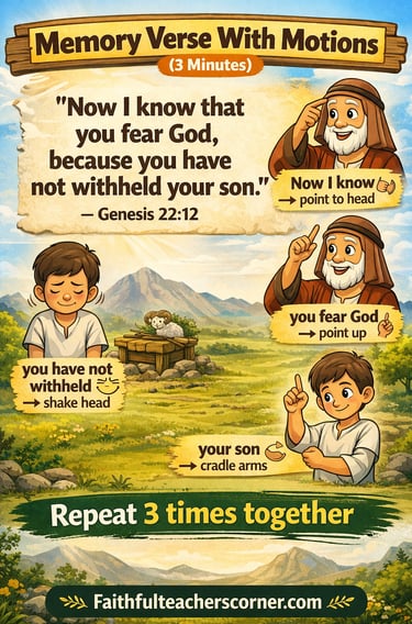 Abraham and Isaac memory verse for kids Genesis 22:12 with motions, Sunday School lesson for kids, B