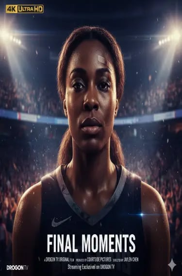 Movie poster for Final Moments featuring a determined female basketball player in a crowded arena.