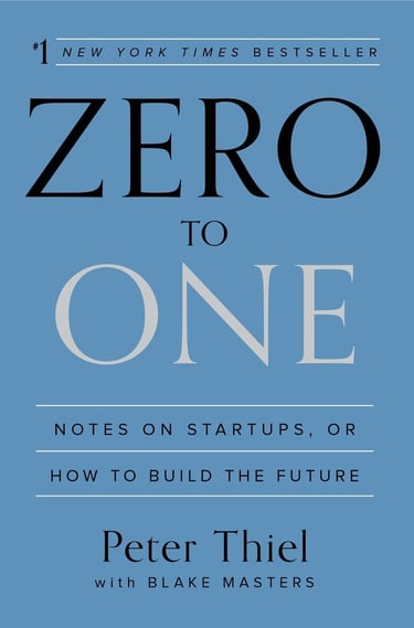 Cover of Zero to One by Peter Thiel, about building innovative startups.