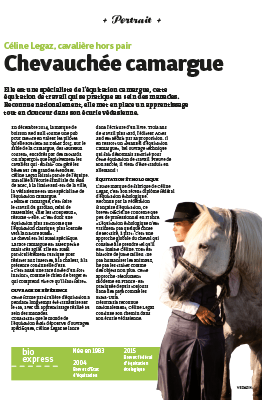 Article sur Céline Legaz, spécialiste de l'équitation camargue