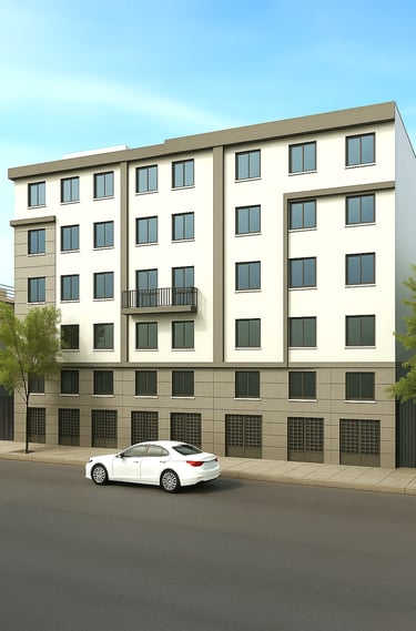 Fachada ilustrativa de desarrollo habitacional de cinco niveles con acabados modernos en CDMX, muest
