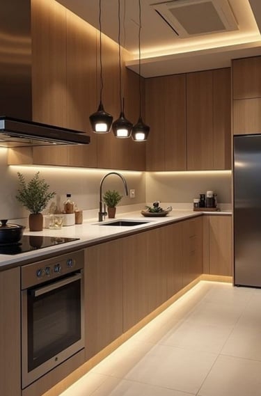 Ergonomik dolap sistemleri kullanılan mutfak tasarımı