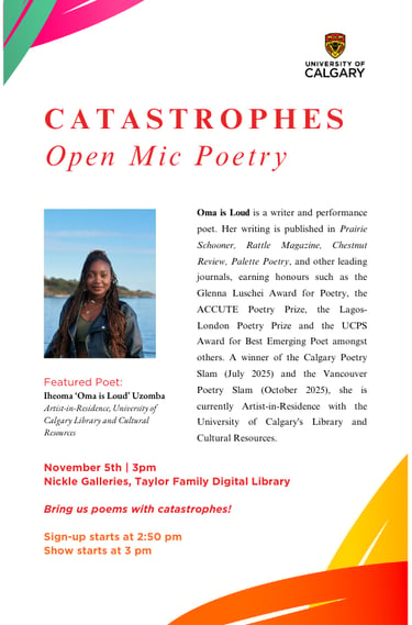 Catastrophes Open Mic Poetry Event at Nickle Galleries University of Calgary