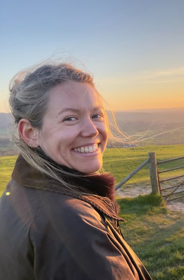 Sarah Merrett, maths and economics tutor, in the Dorset countryside. 