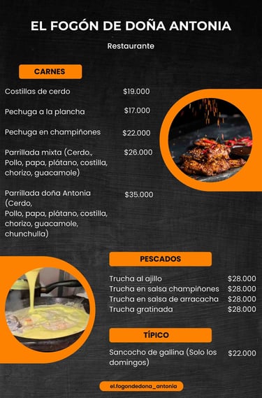 Menú Restaurante Rural El Fogón de Doña Antonia