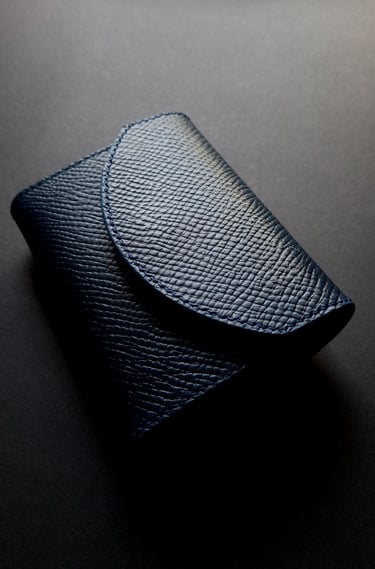 Handmade navy blue flap closure wallet