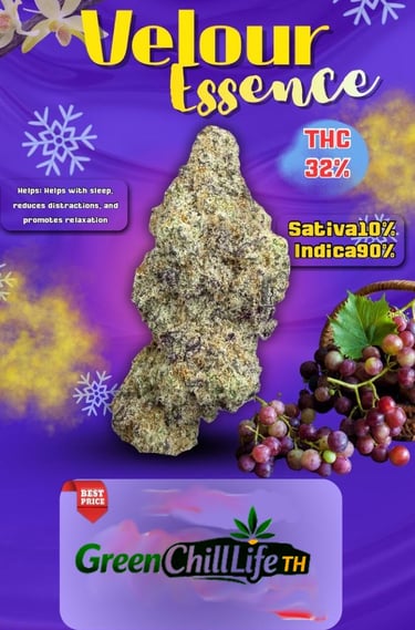 Strawberry Skunk cannabis flower with fruity aromatic notes, shown for legal access in Thailand.