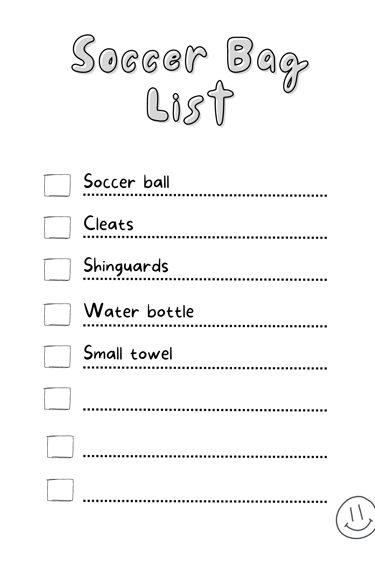 soccer bag list