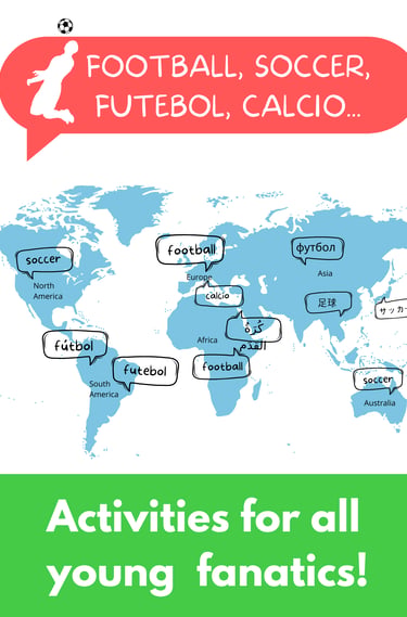 World map with soccer in differents languages