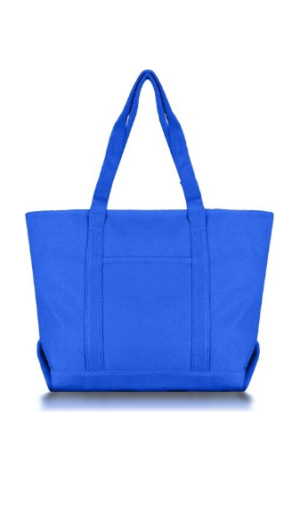 a bright blue tote bag with a large, bright blue tote bag